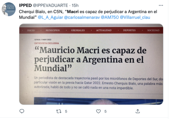 Cherqui Bialo contó que “Macri intentará perjudicar a Argentina en el Mundial”